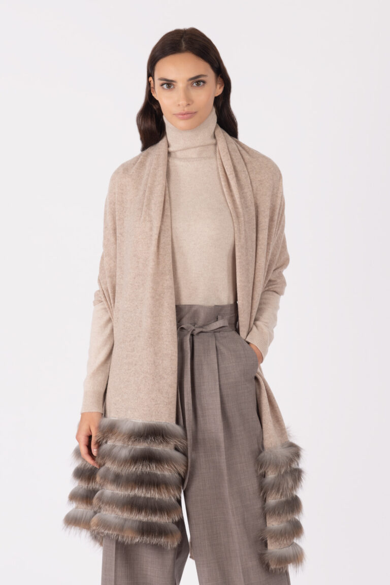 Light knit stole with fur - Pure Cashmere and Fox - Accessories