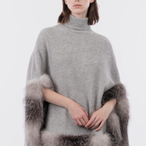 Poncho a coste inglesi con pelliccia