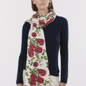 Sciarpa bordo vivo con stampa rose 180x35 cm