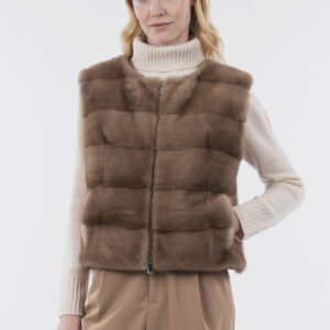 Gilet corto con zip e Visone