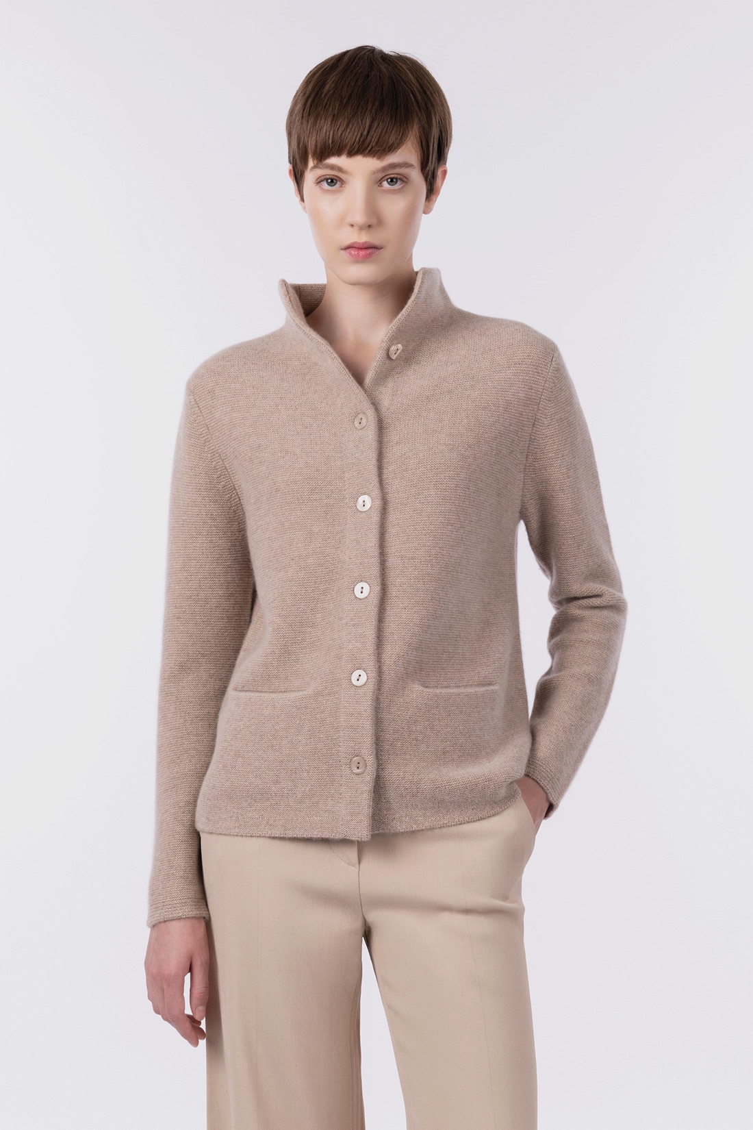 Stand collar cardigan with pockets - Pure Cashmere - Women | Duca
