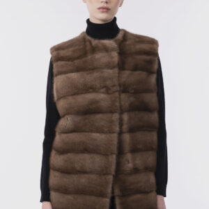 Gilet lungo con pelliccia di visone