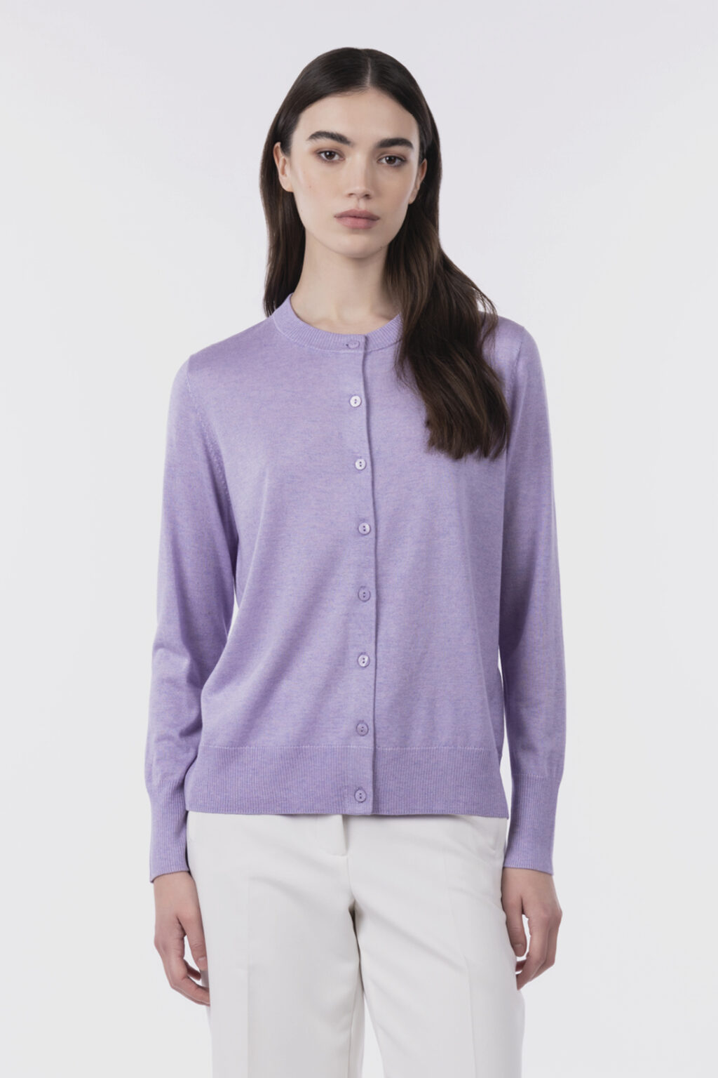 Crew neck cardigan silk and cashmere
